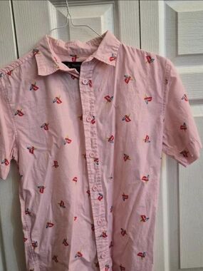 Pink PlayStation Short-Sleeve Button-Down Shirt with Multicolor Logo Motifs